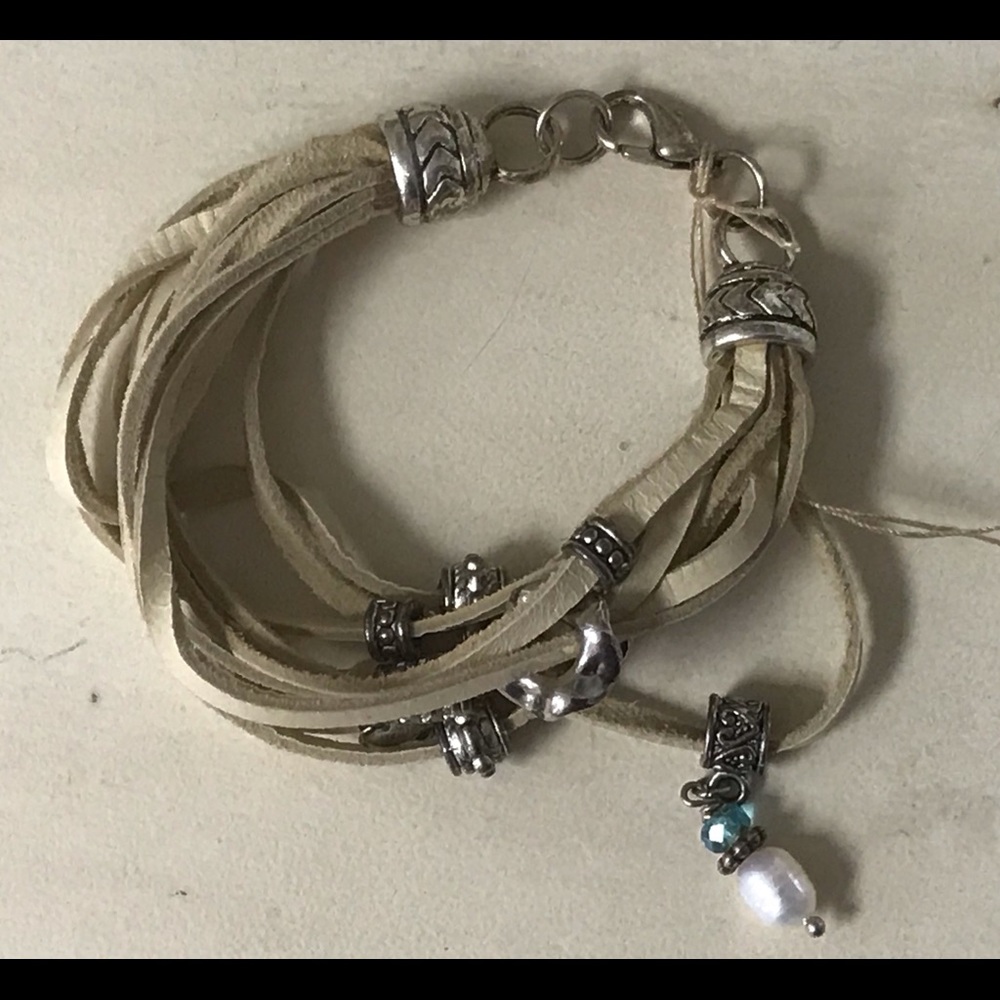 Beige Leather Wrap Bracelet